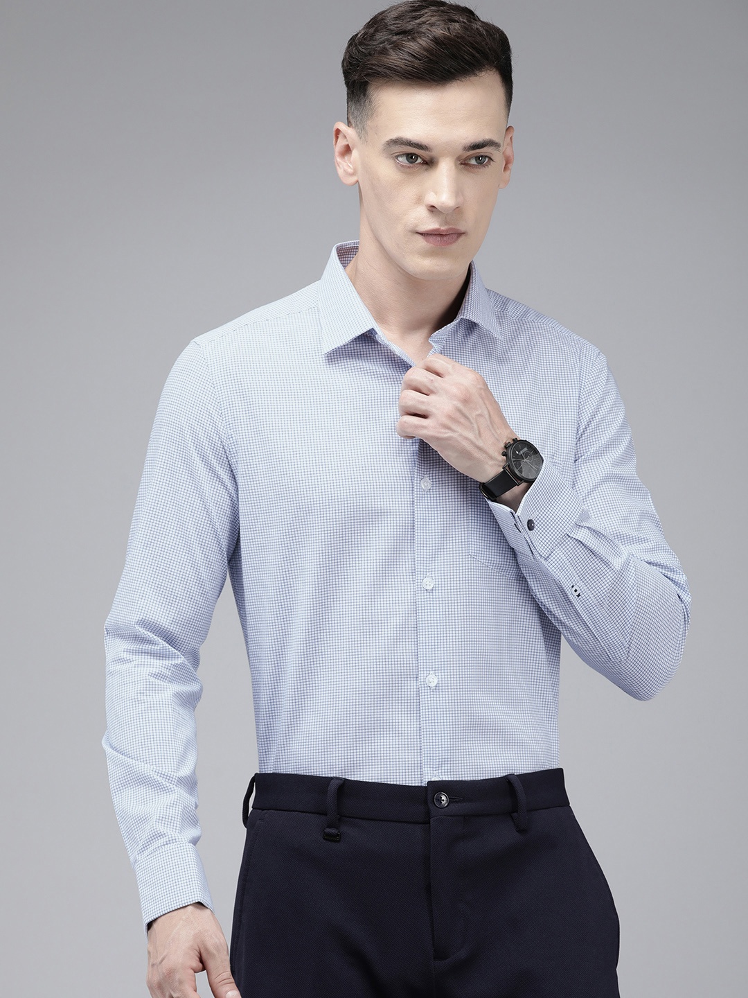

THE BEAR HOUSE Slim Fit Micro Checks Opaque Checked Formal Shirt, White