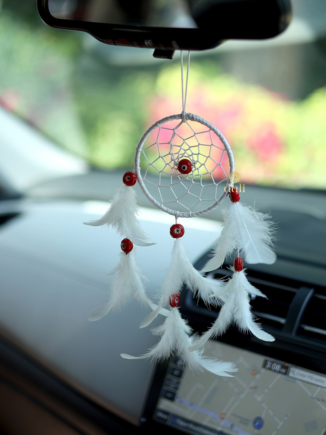 

DULI 5 Pieces White Evil Eye Dream Catchers Car Hanging With Evil Eye Beads & Feathers, Yellow