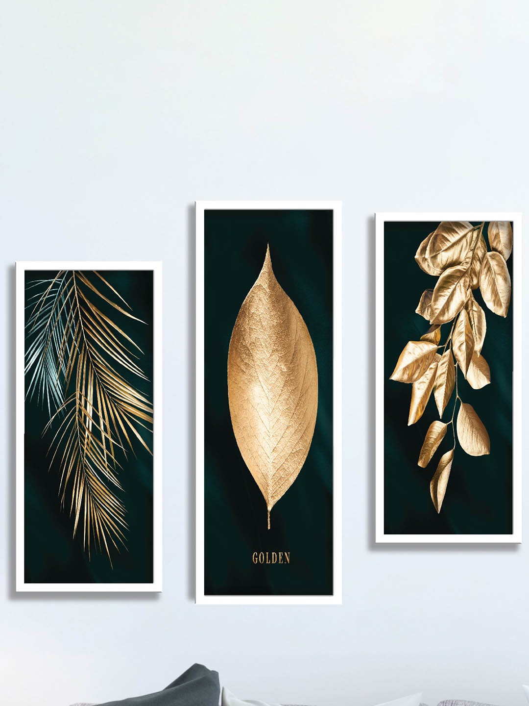 

SAF Black & Blue 3 Pieces Peacock & Leaves Printed UV Coating Wall Art
