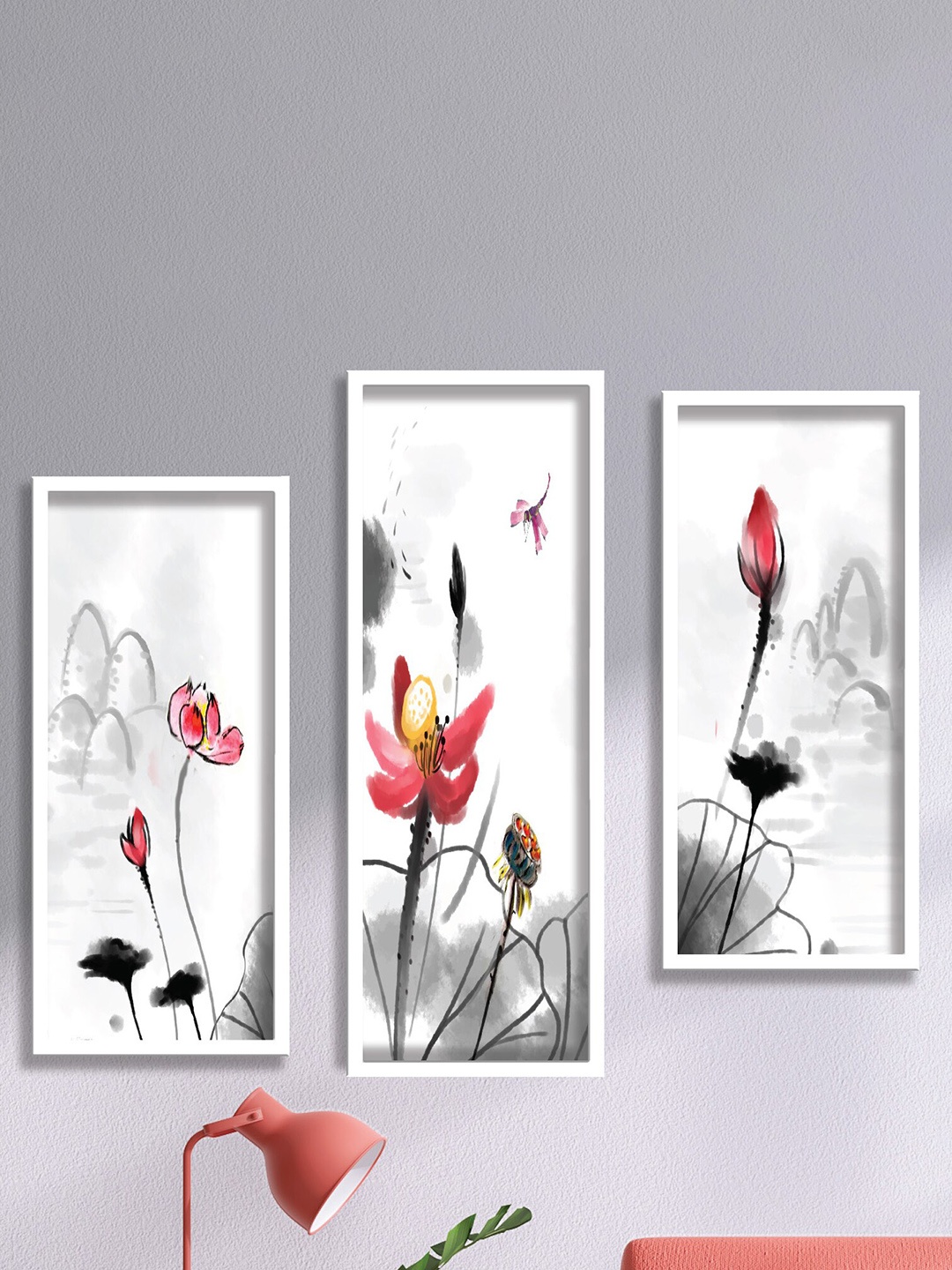 

SAF White & Grey 3 Pieces Flower Painting Framed UV Coating Wall Arts