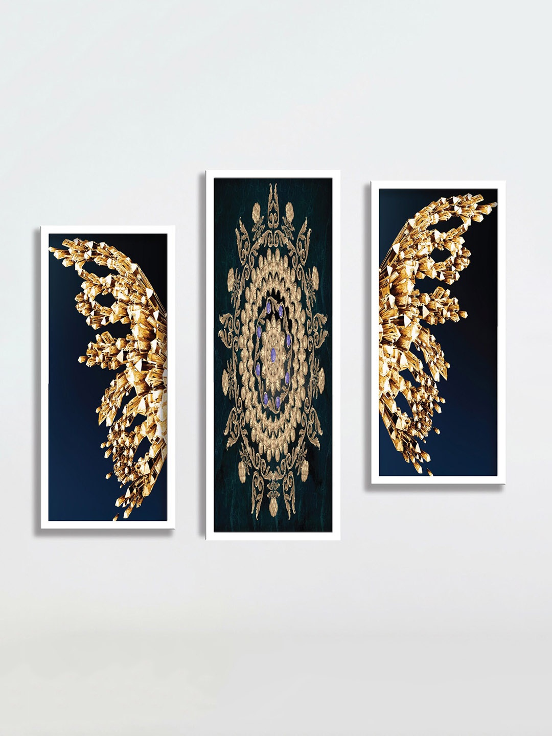 

SAF Navy Blue and Golden 3 Pieces Leaves Painting Wall Art