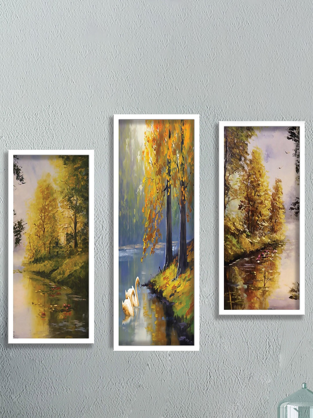 

SAF Yellow & Blue 3 Pieces Water & Tree Painted UV Coating Wall Arts