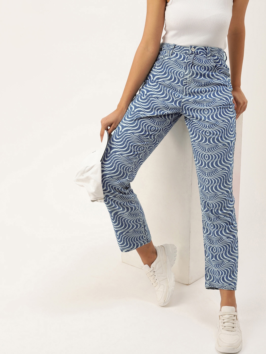 

Kook N Keech Women Blue Straight Fit High-Rise Printed Stretchable Jeans