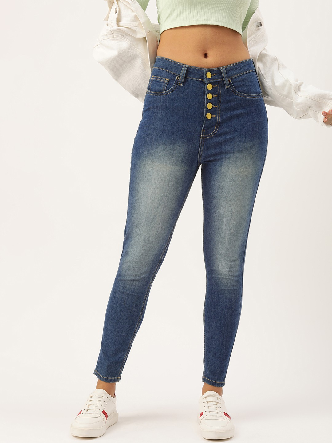 

Kook N Keech Women Blue Slim Fit High-Rise Heavy Fade Stretchable Jeans