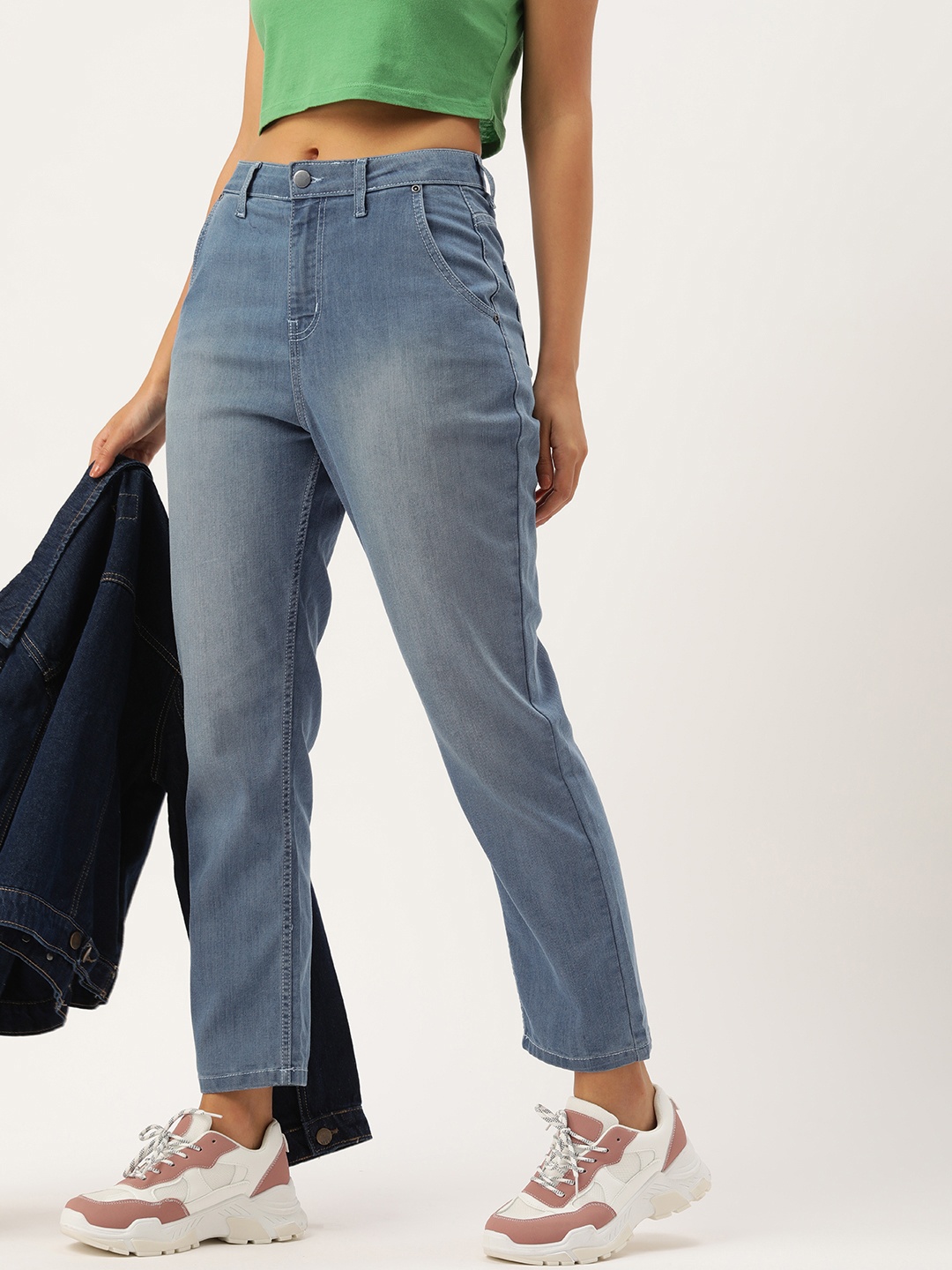 

Kook N Keech Women Blue Straight Fit High-Rise Light Fade Stretchable Jeans