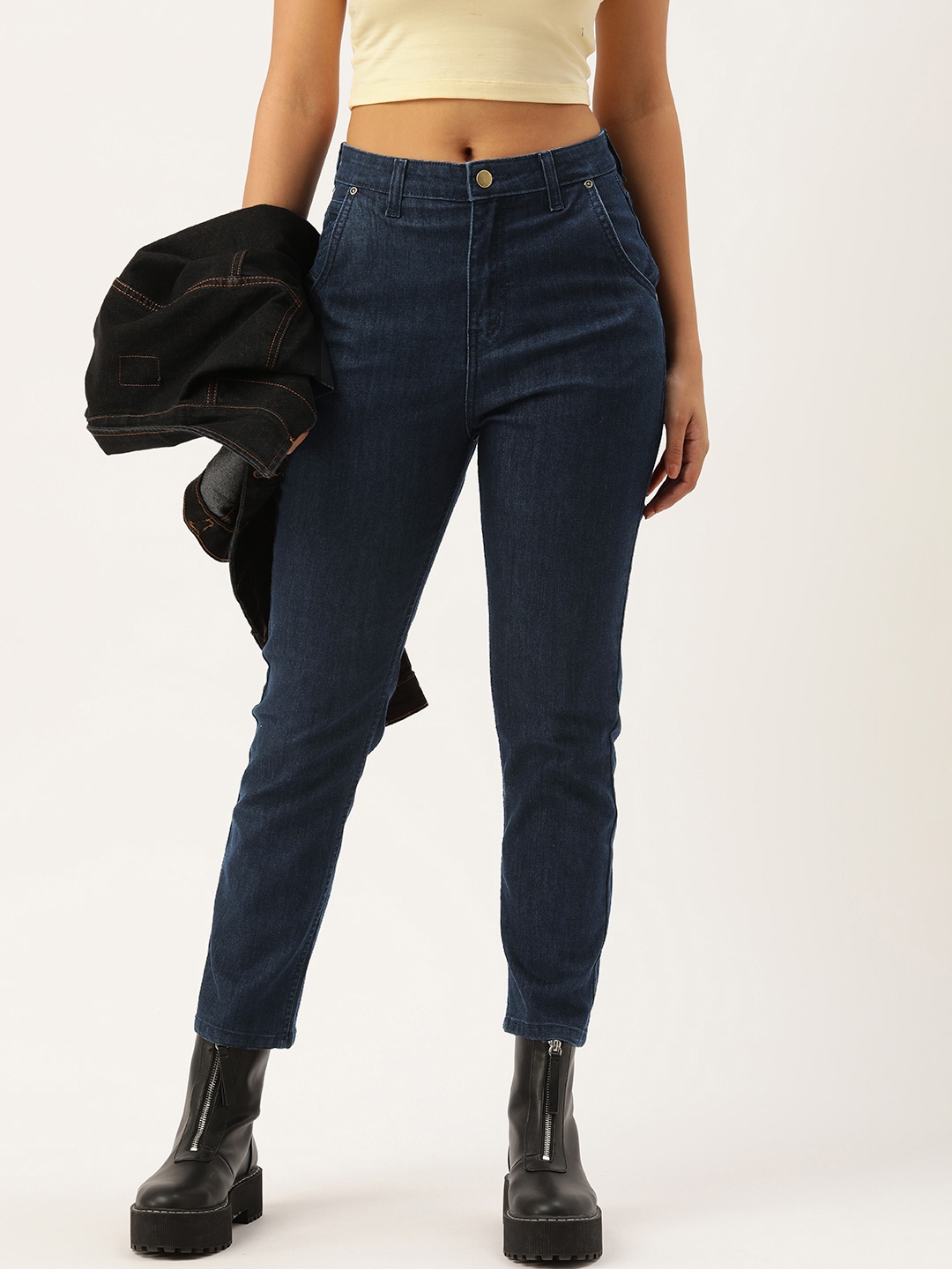 

Kook N Keech Women Navy Blue Straight Fit High-Rise Stretchable Jeans