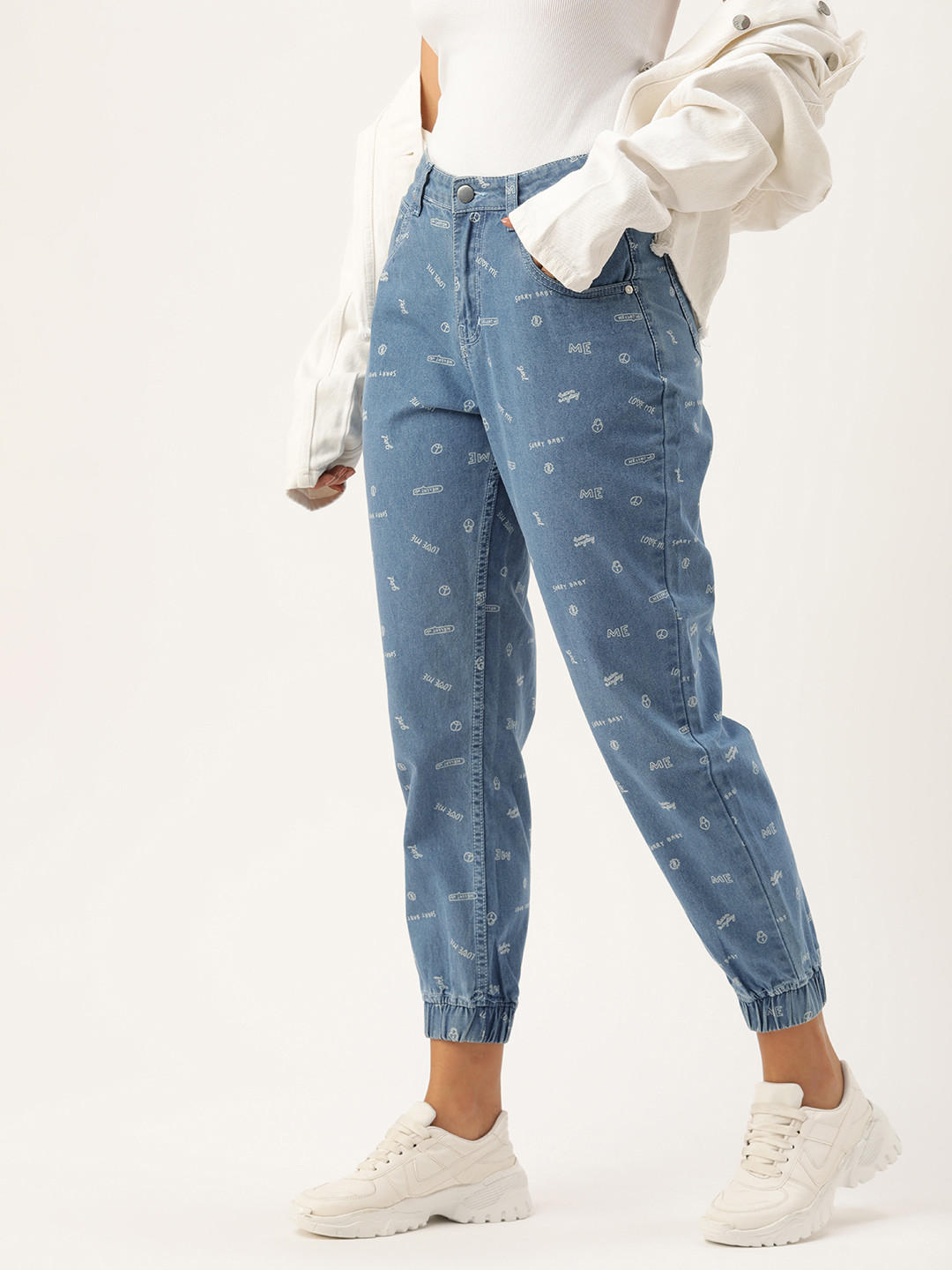 

Kook N Keech Women Typography Printed Mid-Rise Stretchable Jogger, Blue