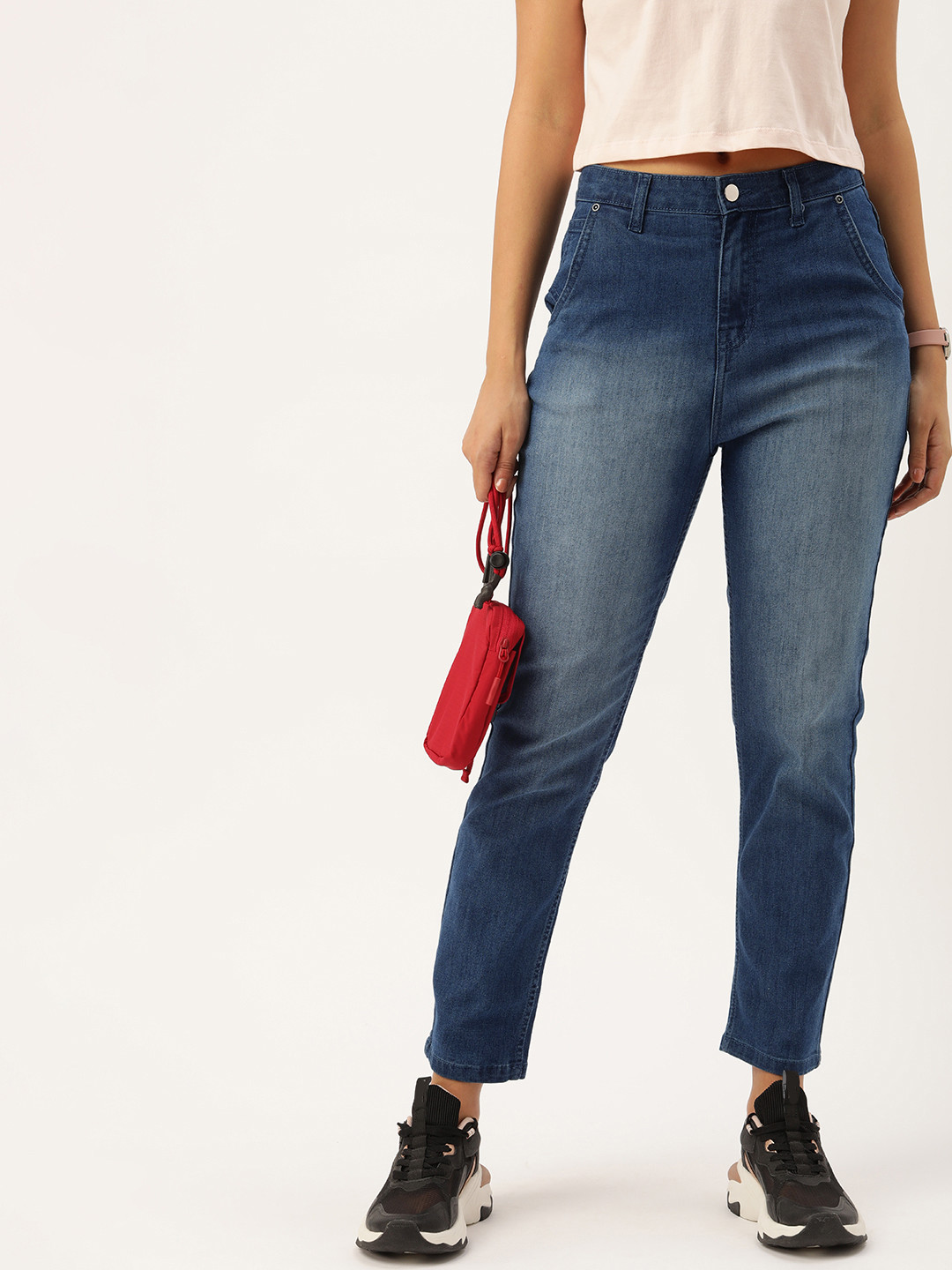 

Kook N Keech Women Straight Fit High-Rise Light Fade Stretchable Jeans, Blue