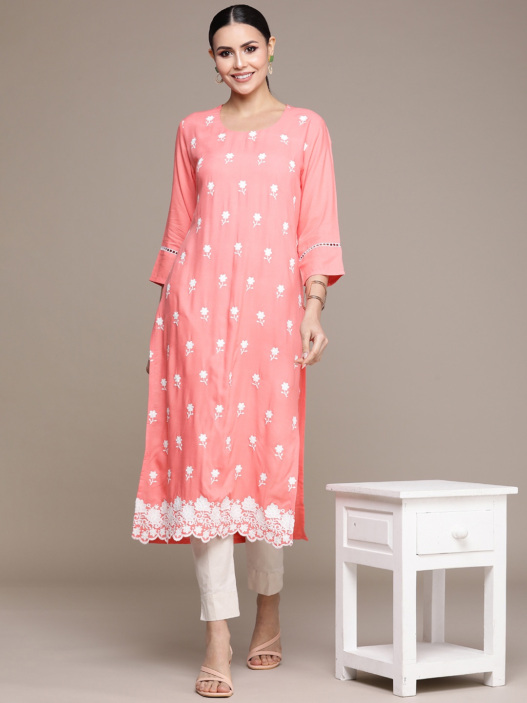 

Anouk Ethnic Motifs Printed Kurta, Pink