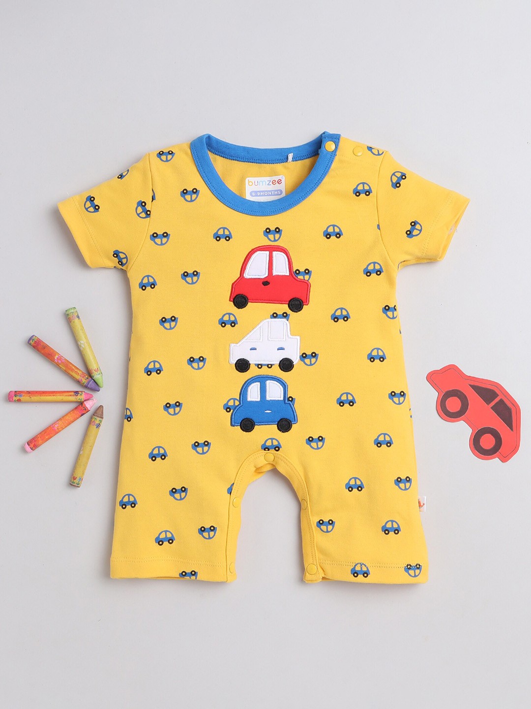 

BUMZEE Infant Boys Printed Pure Cotton Rompers, Yellow