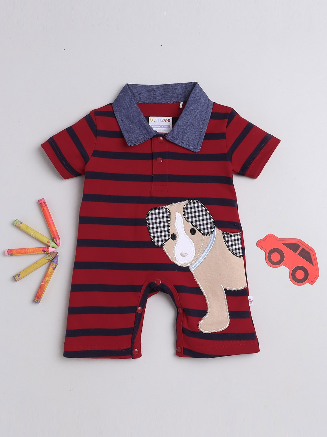 

BUMZEE Infant Boys Printed Cotton Rompers, Red