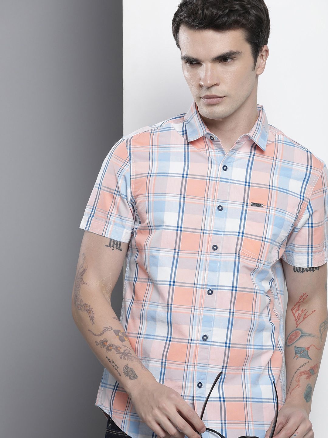 

The Indian Garage Co Slim Fit Opaque Checked Casual Shirt, Pink