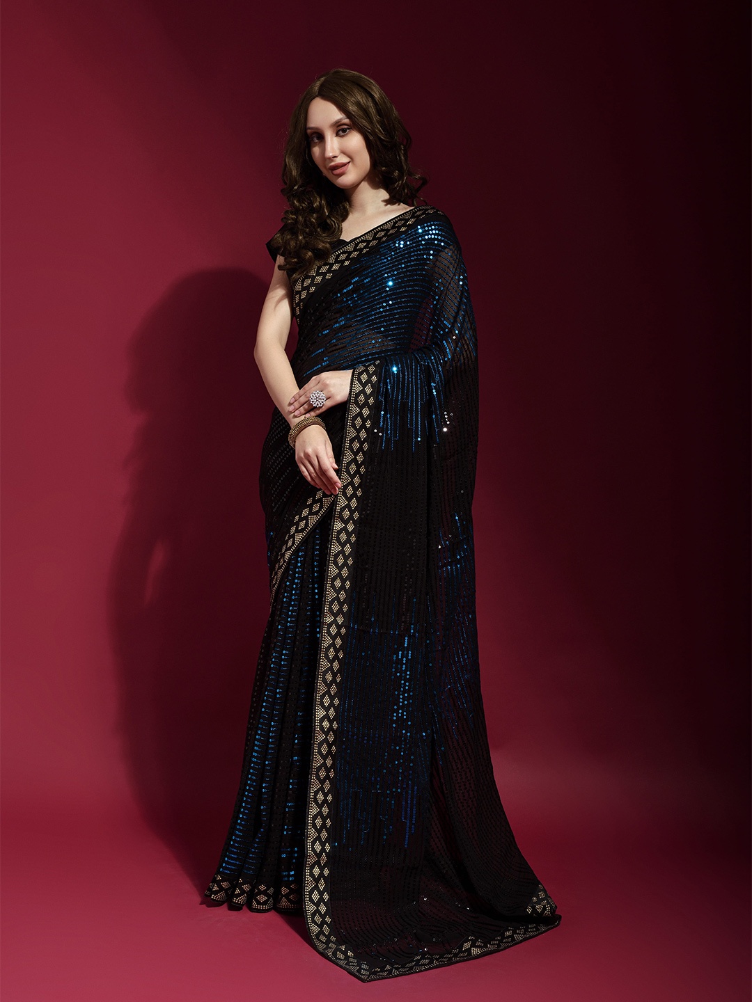 

AVANSHEE Embellished Sequinned Pure Georgette Saree, Blue