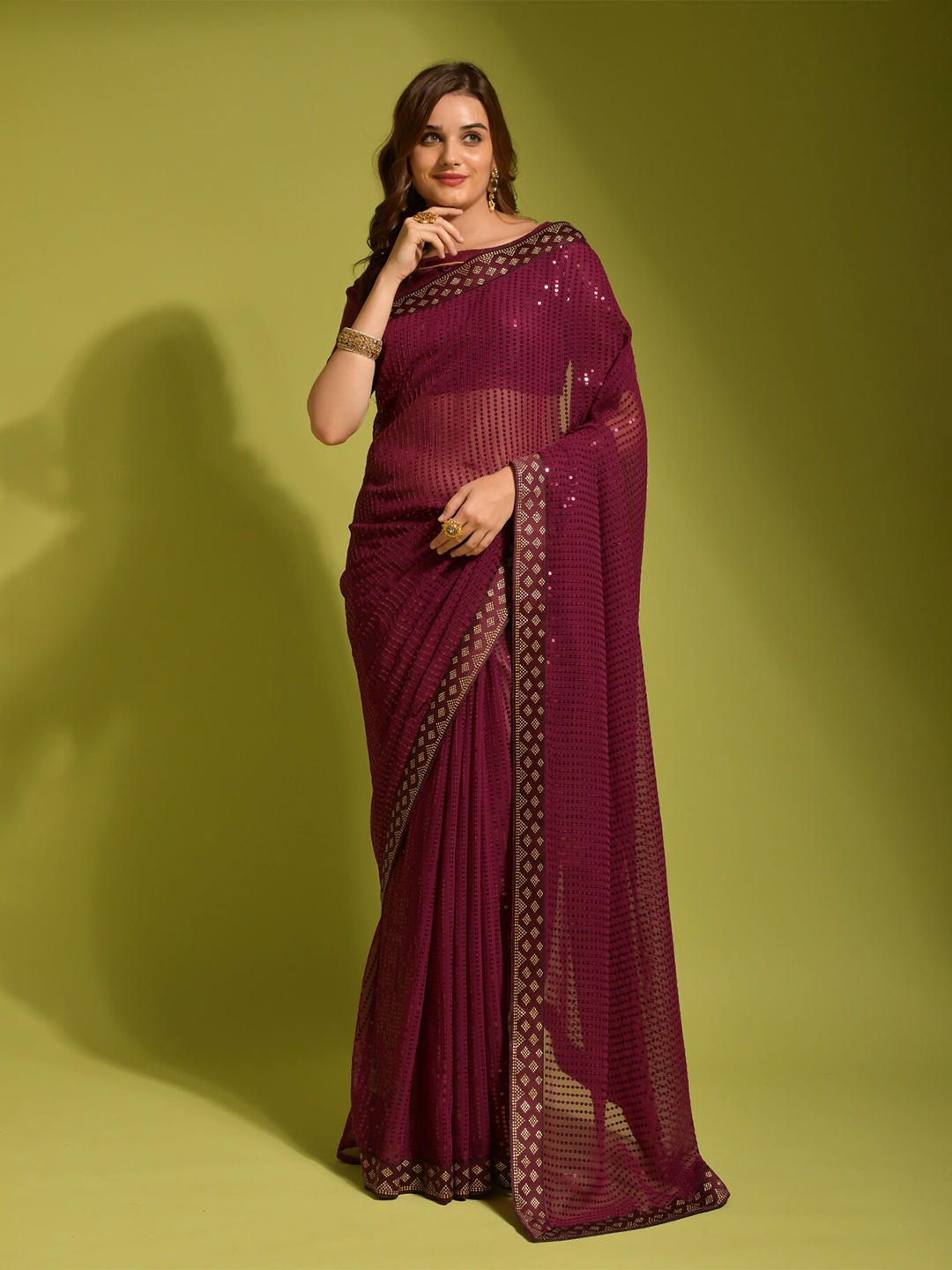

AVANSHEE Sequin Embellished Pure Georgette Saree, Purple