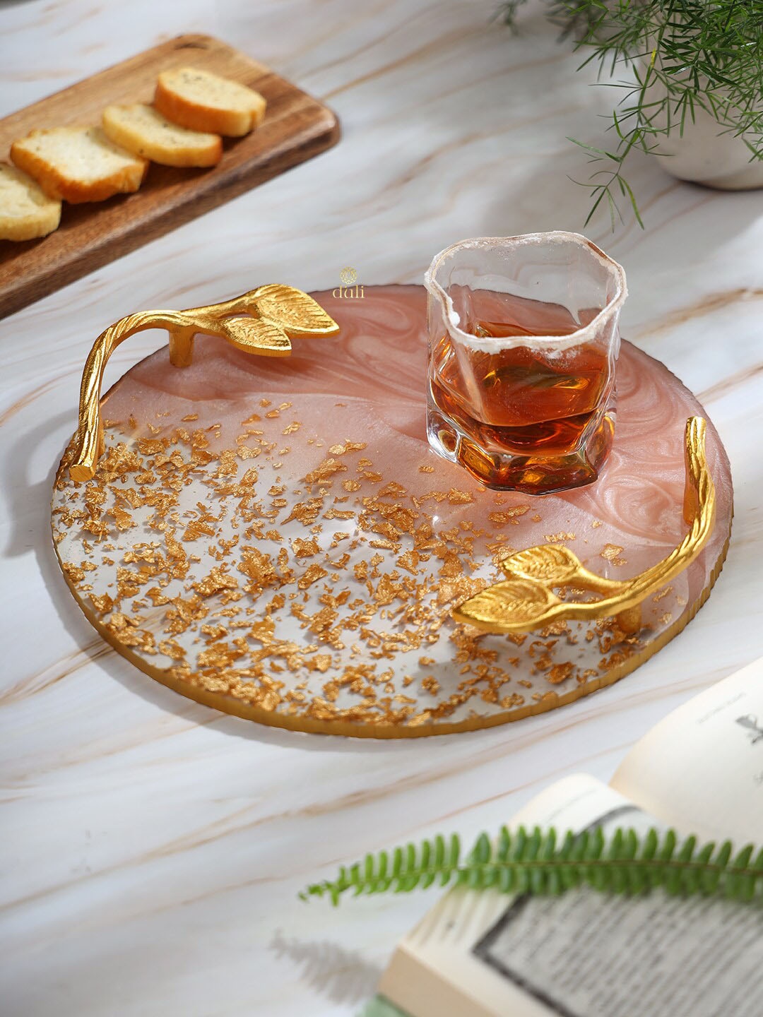 

DULI Peach & Gold Toned Textured Round Serving Tray