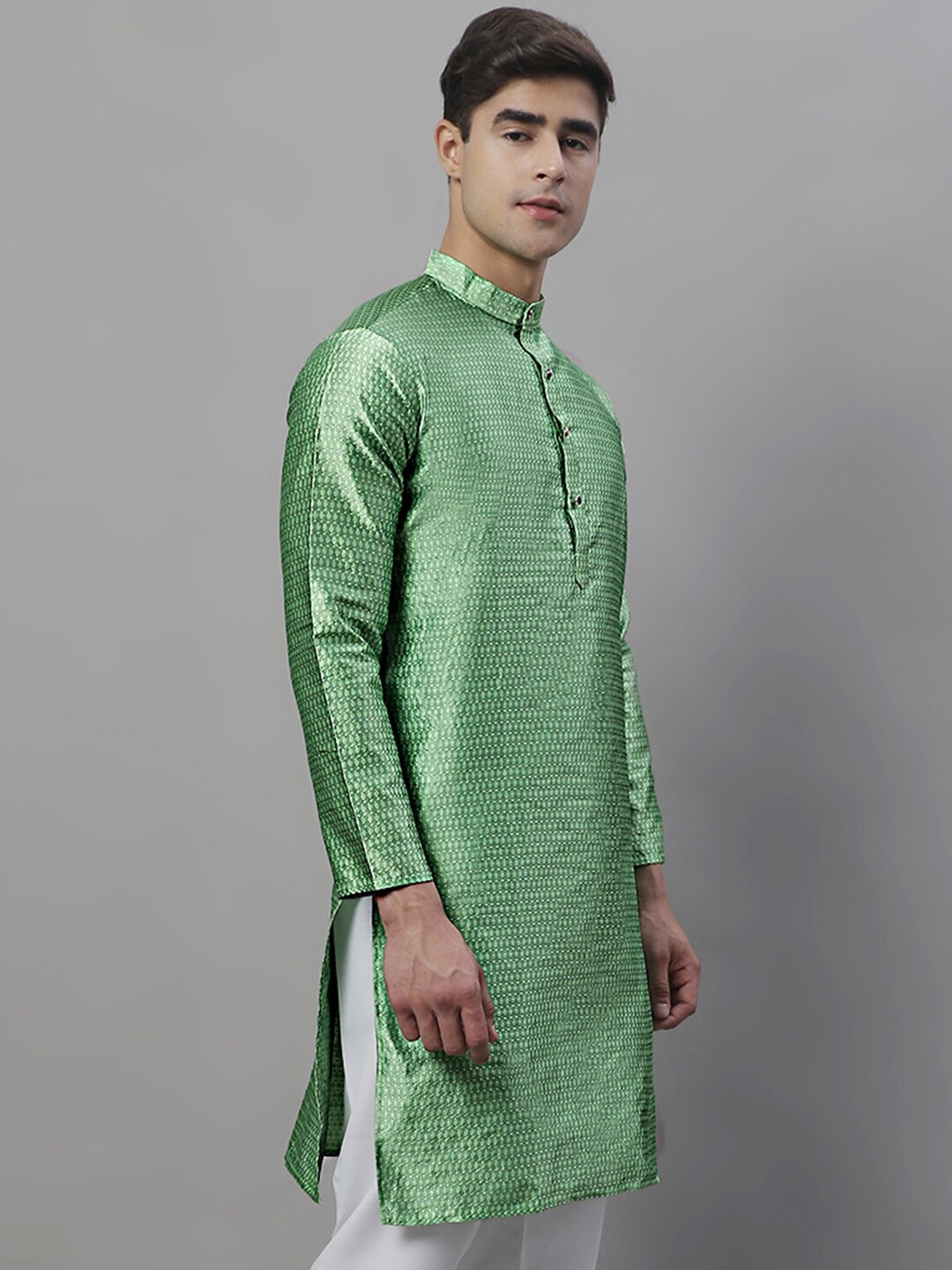 

Jompers Band Collar Ethnic Motifs Embroidered Straight Kurta, Green