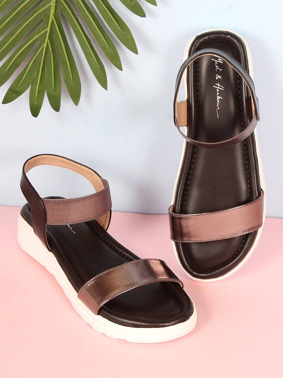 

Mast & Harbour Metallic-Toned And Black Open Toe Comfort Heels