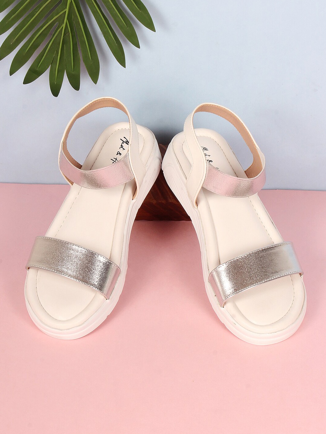 

Mast & Harbour Silver-Toned And White Open Toe Comfort Heels