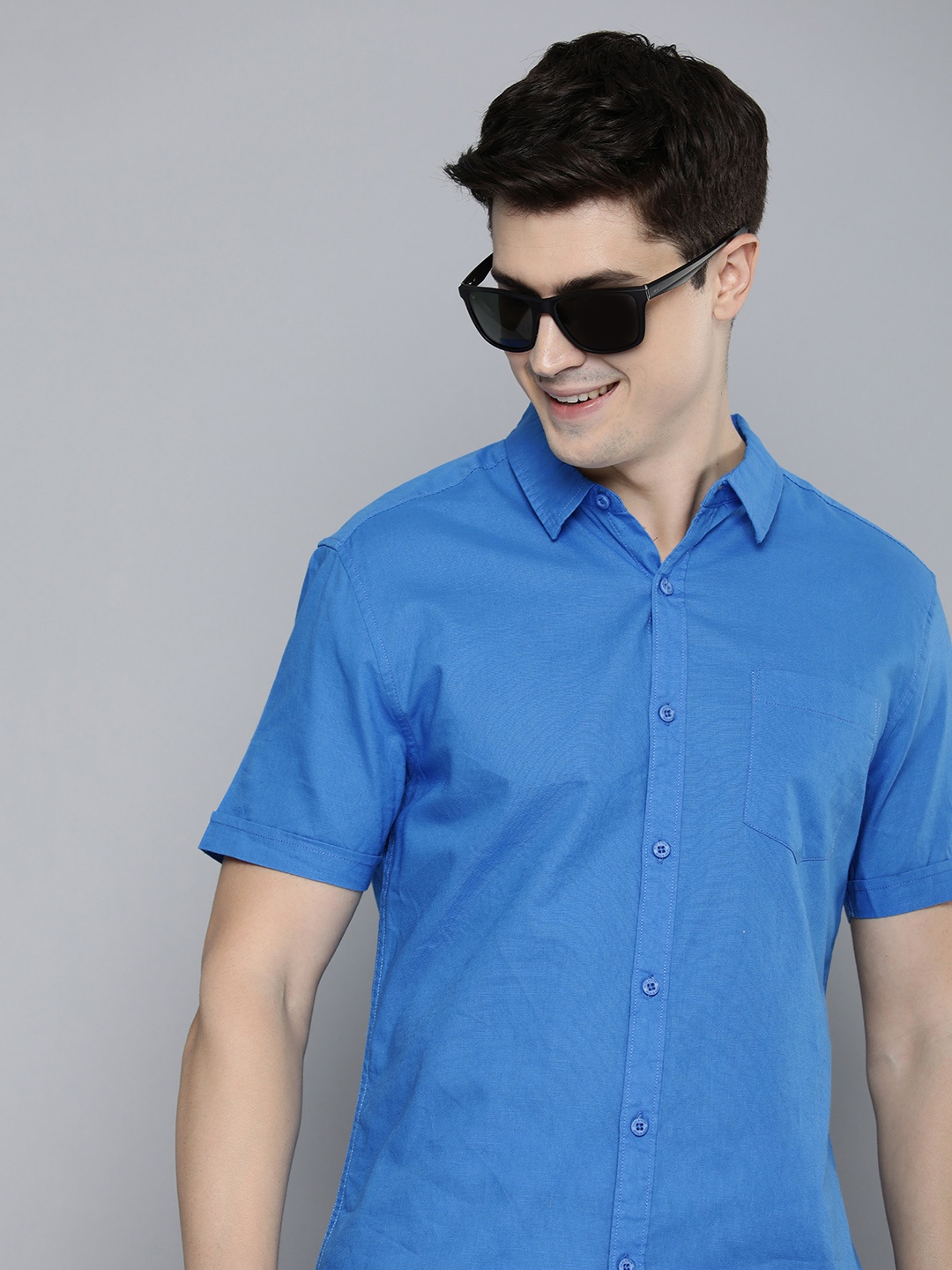 

HERE&NOW Men Slim Fit Opaque Casual Shirt, Blue