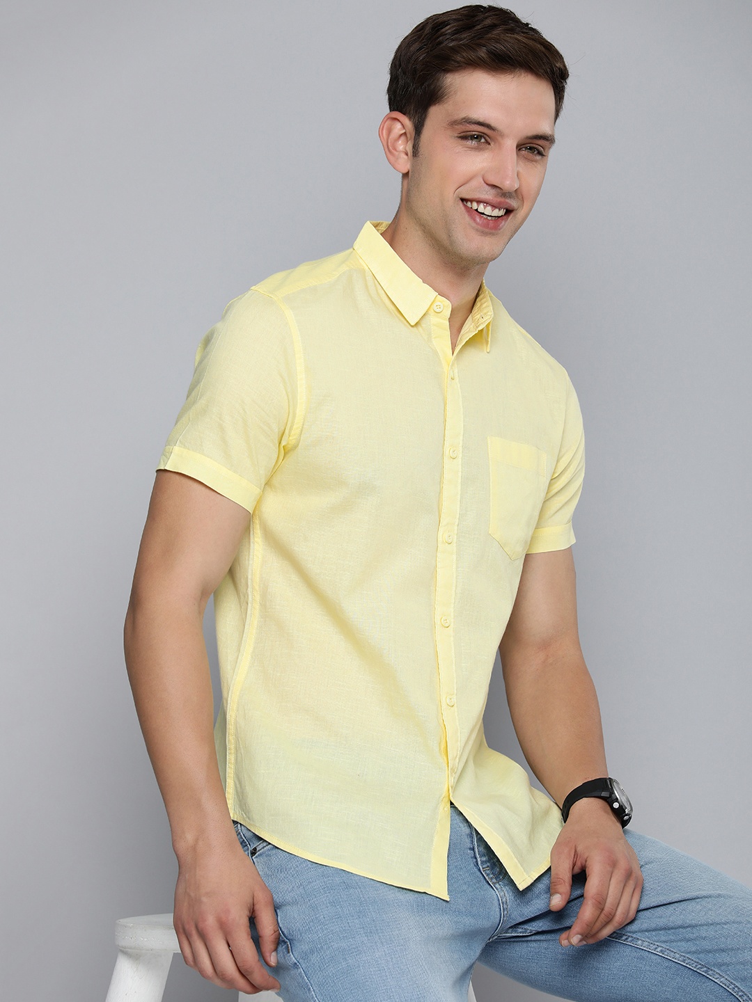 

HERE&NOW Men Slim Fit Opaque Casual Shirt, Yellow
