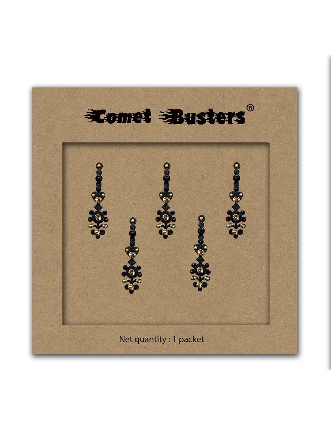 

Comet Busters 5 Pcs Embellished Reusable Designer Bindis - Black & Gold-Toned