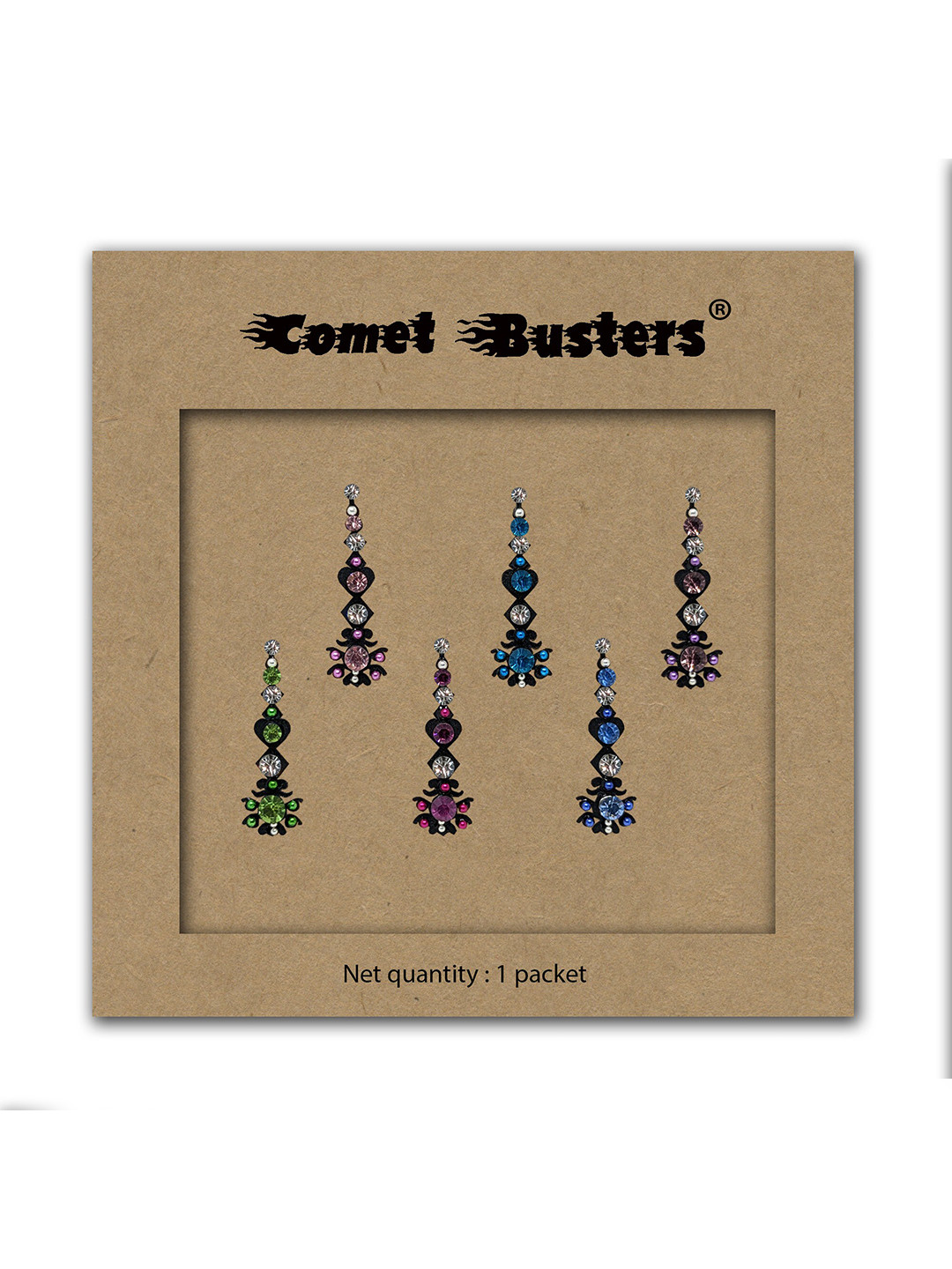 

Comet Busters 6 Pcs Embellished Reusable Designer Bindis - Multicoloured, Multi
