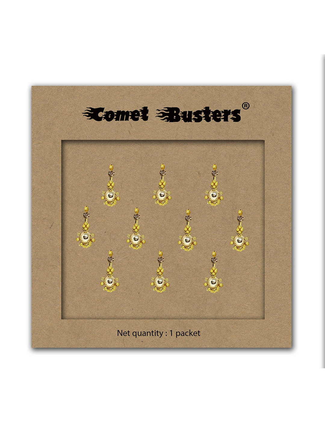 

Comet Busters 10 Pcs Embellished Reusable Designer Bindis - Gold-Toned