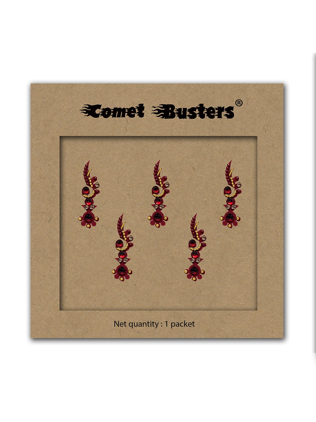 

Comet Busters 5 Pcs Embellished Reusable Designer Bindis - Maroon