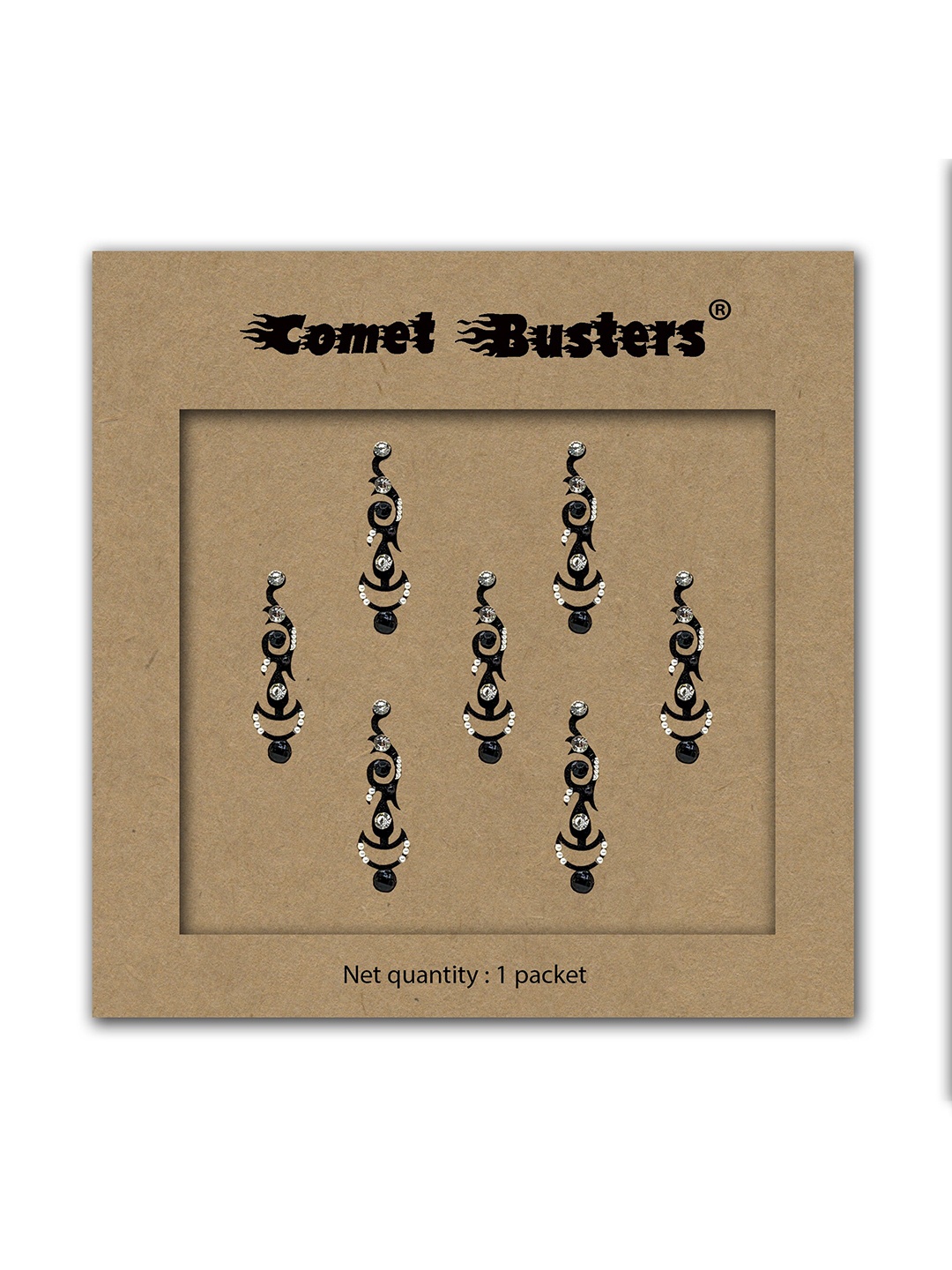 

Comet Busters 7 Pcs Embellished Reusable Designer Bindis - Black