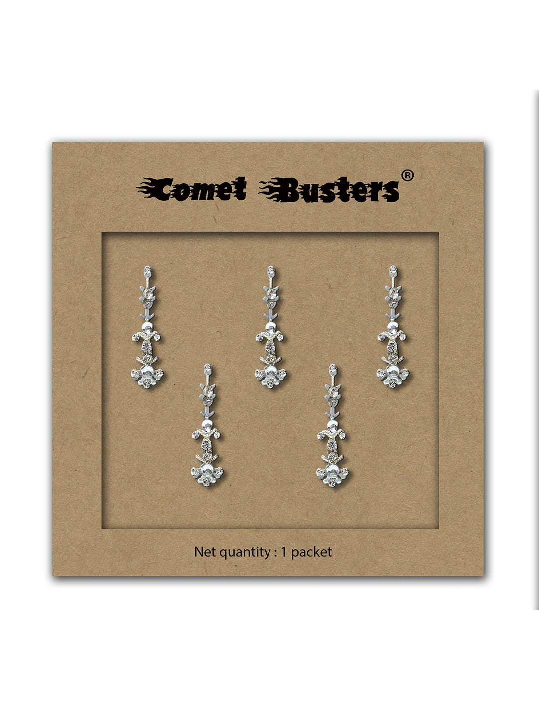 

Comet Busters 5 Pcs Embellished Reusable Designer Bindis - Silver-Toned