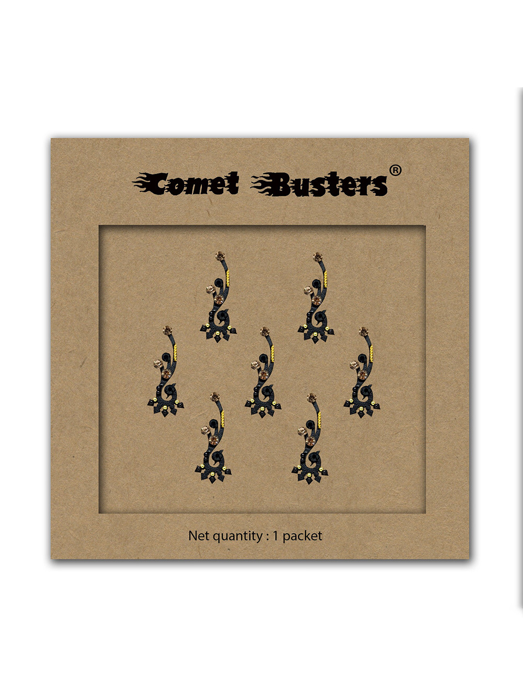 

Comet Busters 7 Pcs Embellished Reusable Designer Bindis - Black
