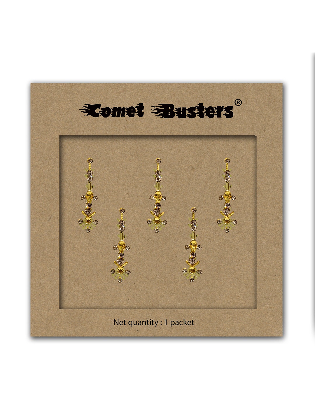 

Comet Busters Gold-Toned Embellished Reusable Designer Bindis - 5 Pcs