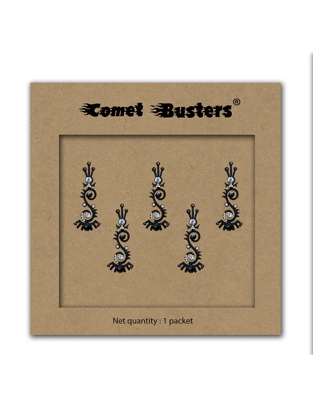 

Comet Busters Black Embellished Traditional Designer Bindis - 5 Pcs