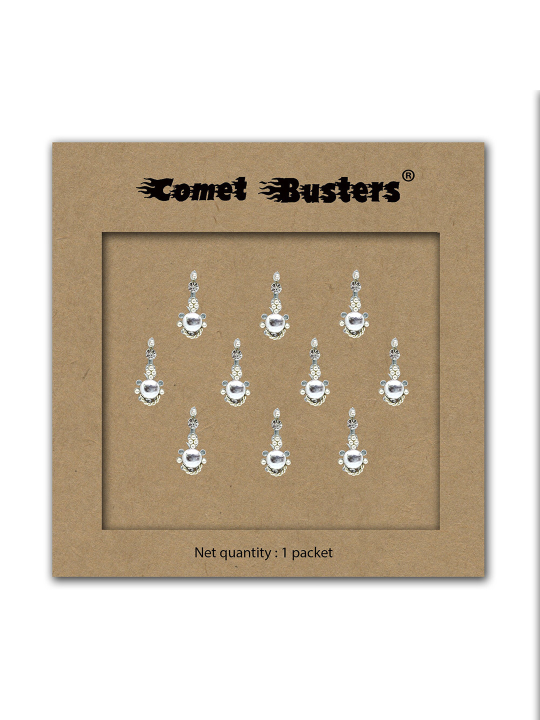 

Comet Busters Silver Toned Embellished Reusable Designer Bindis - 10 Pcs