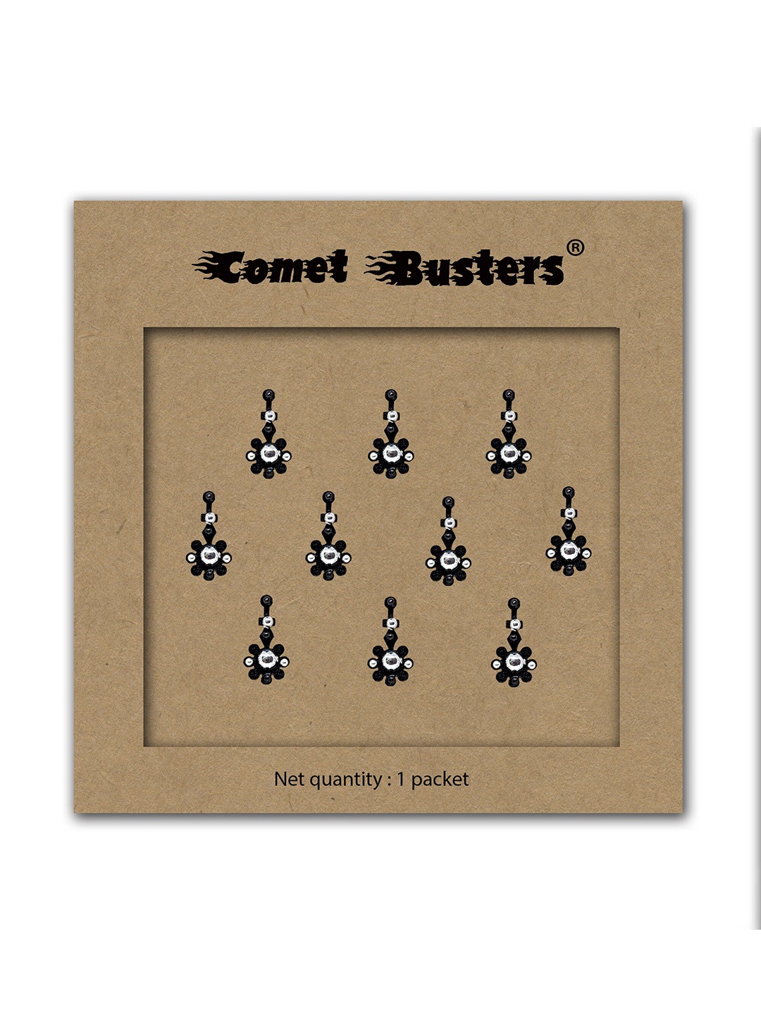 

Comet Busters Black Embellished Reusable Designer Bindis - 10 Pcs
