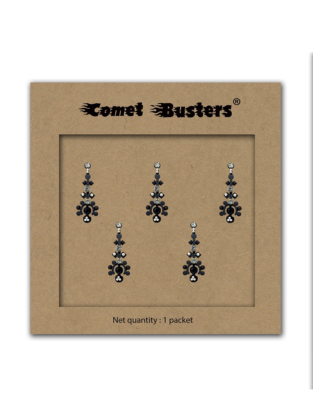 

Comet Busters Black Embellished Reusable Designer Bindis - 5 Pcs