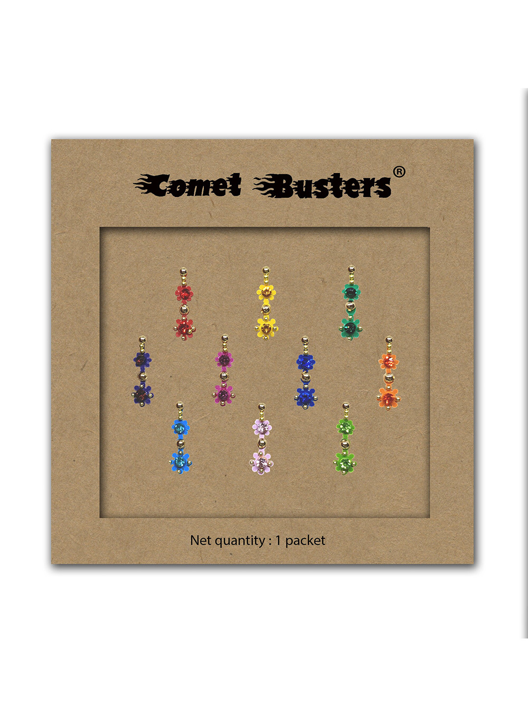 

Comet Busters Multicoloured Embellished Reusable Designer Bindis - 10 Pcs, Multi