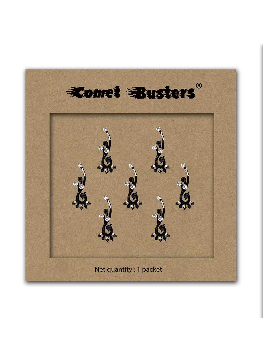 

Comet Busters Black Embellished Reusable Designer Bindis - 7 Pcs