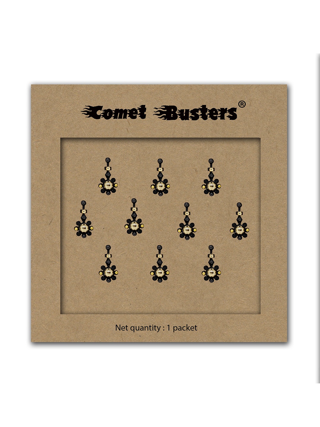 

Comet Busters Black Embellished Reusable Designer Bindis - 10 Pcs