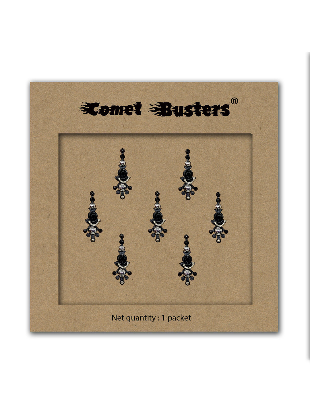 

Comet Busters Black Embellished Reusable Designer Bindis - 7 Pcs