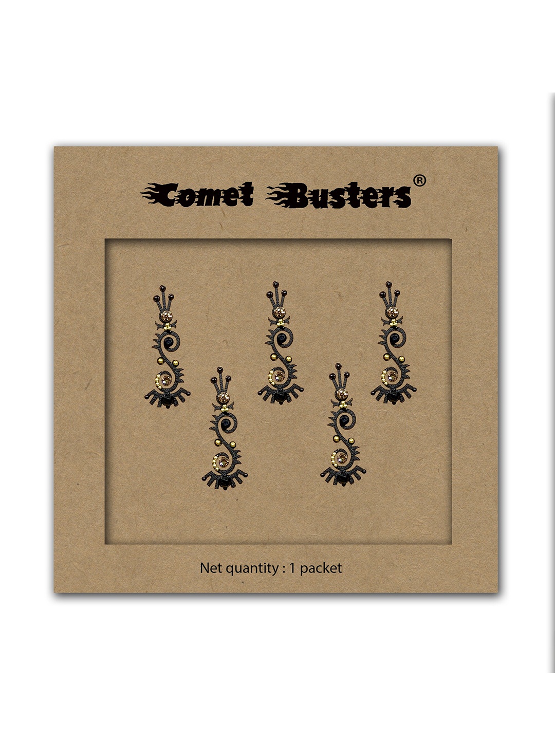 

Comet Busters Black Embellished Reusable Designer Bindis - 5 Pcs
