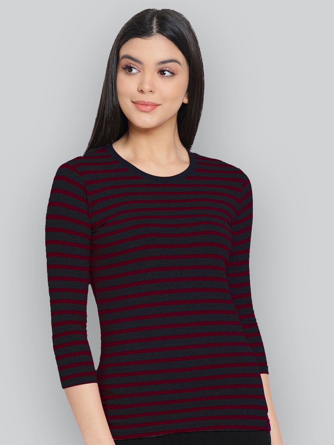 

LYRA Striped Round Neck Anti Odour Cotton Lounge T-shirt, Red