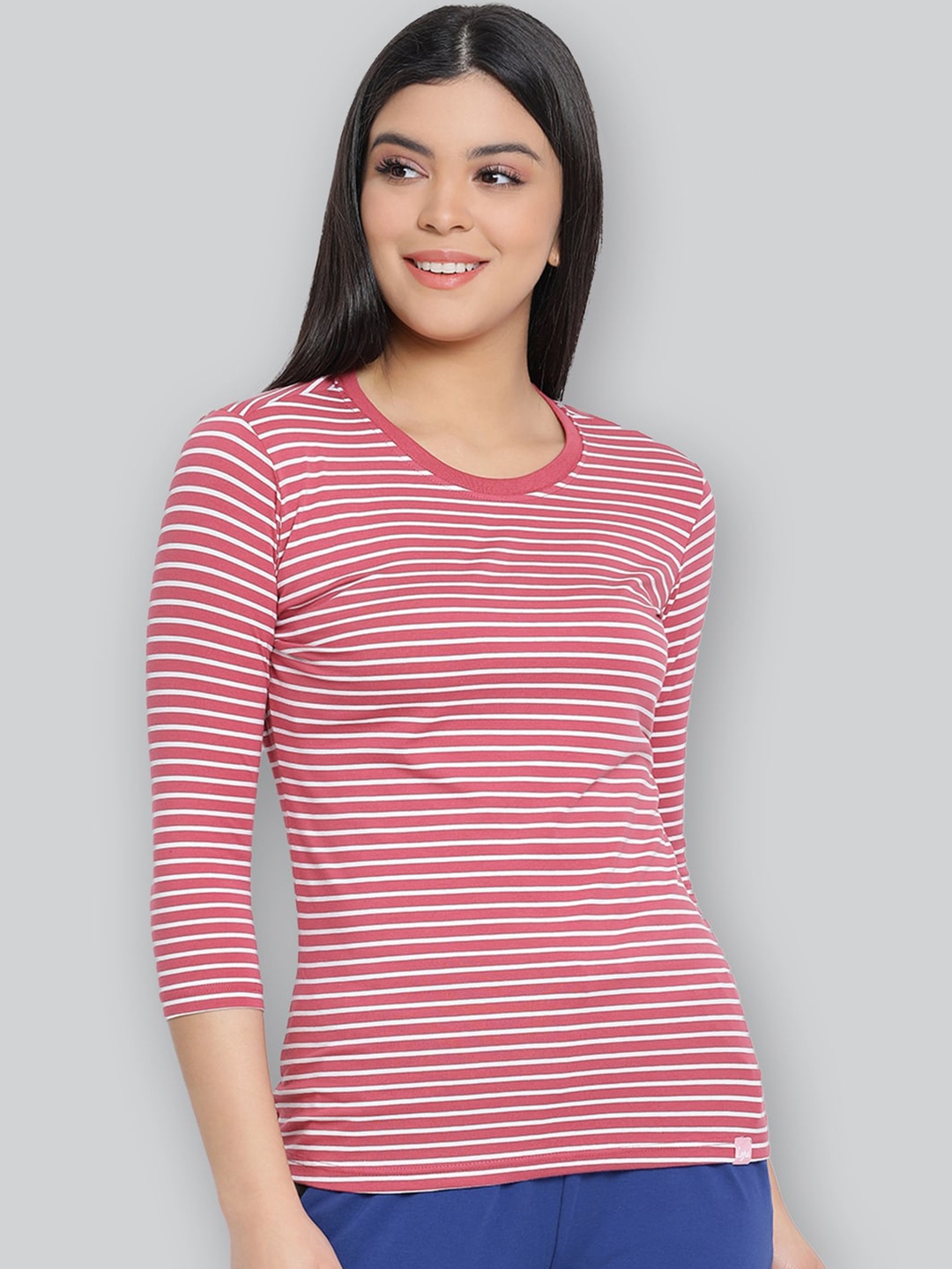 

LYRA Striped Round Neck Anti Odour Cotton Lounge T-shirt, Pink