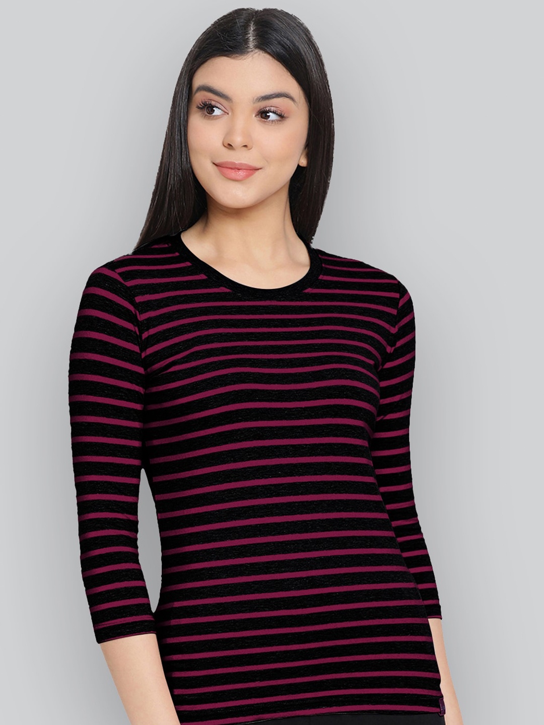 

LYRA Striped Round Neck Anti Odour Cotton Lounge T-shirt, Black
