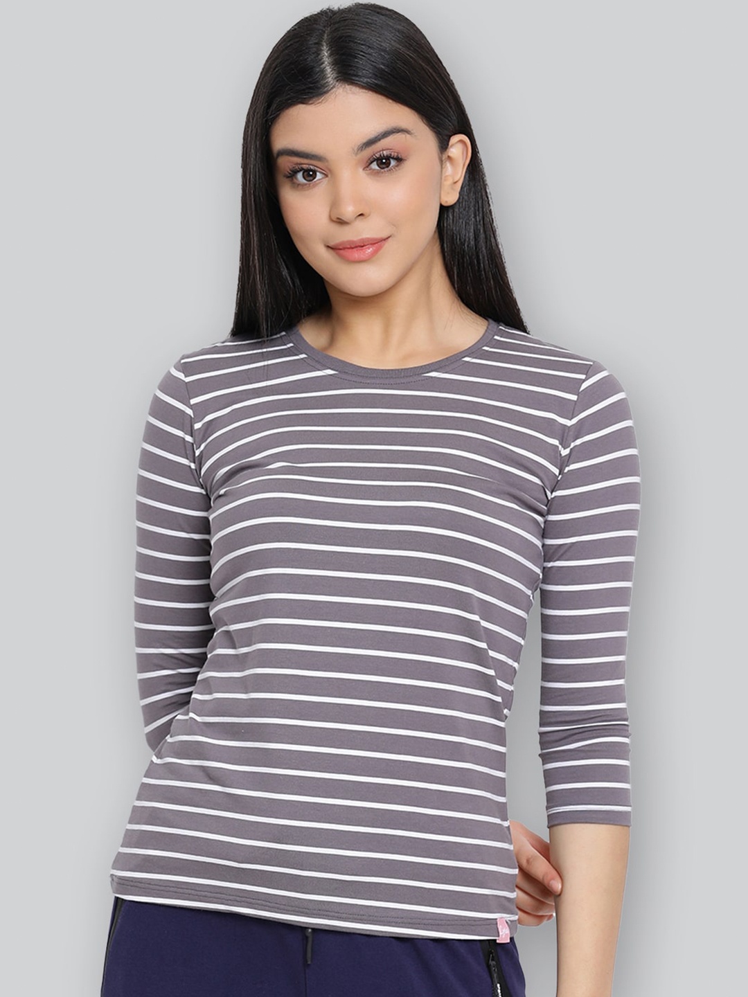 

LYRA Striped Round Neck Anti Odour Cotton Lounge T-shirt, Grey