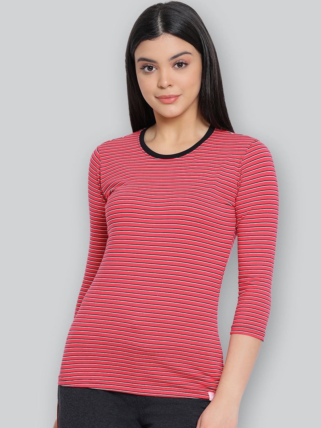 

LYRA Horizontal Striped Anti Odour Pure Cotton T-shirt, Red