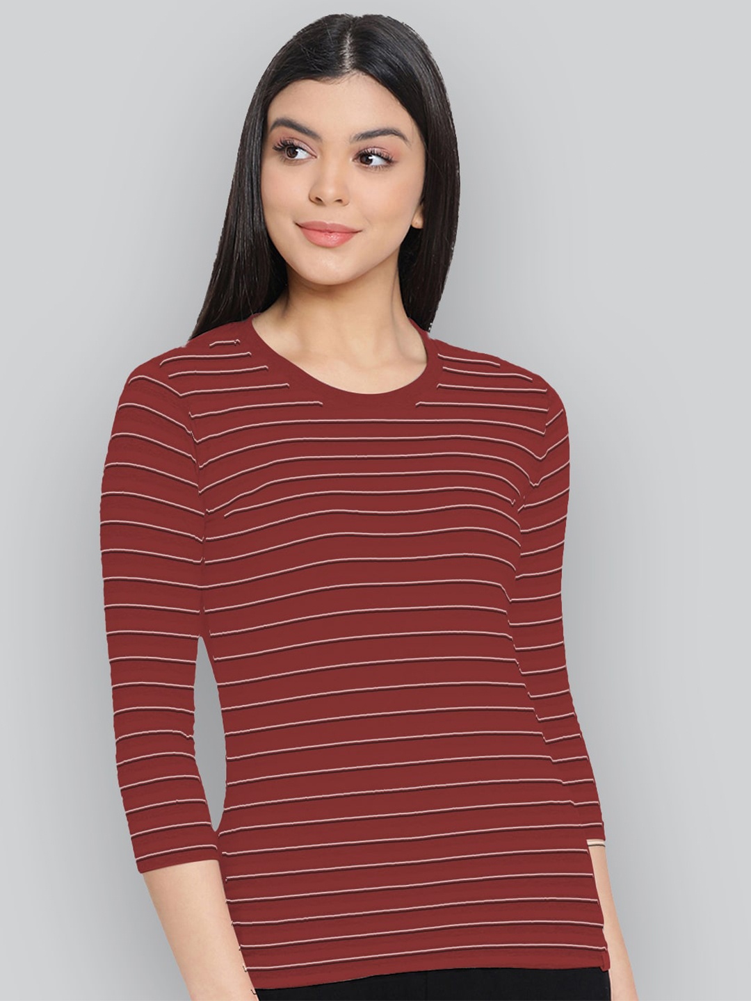 

LYRA Striped Round Neck Anti Odour Cotton Lounge T-shirt, Maroon