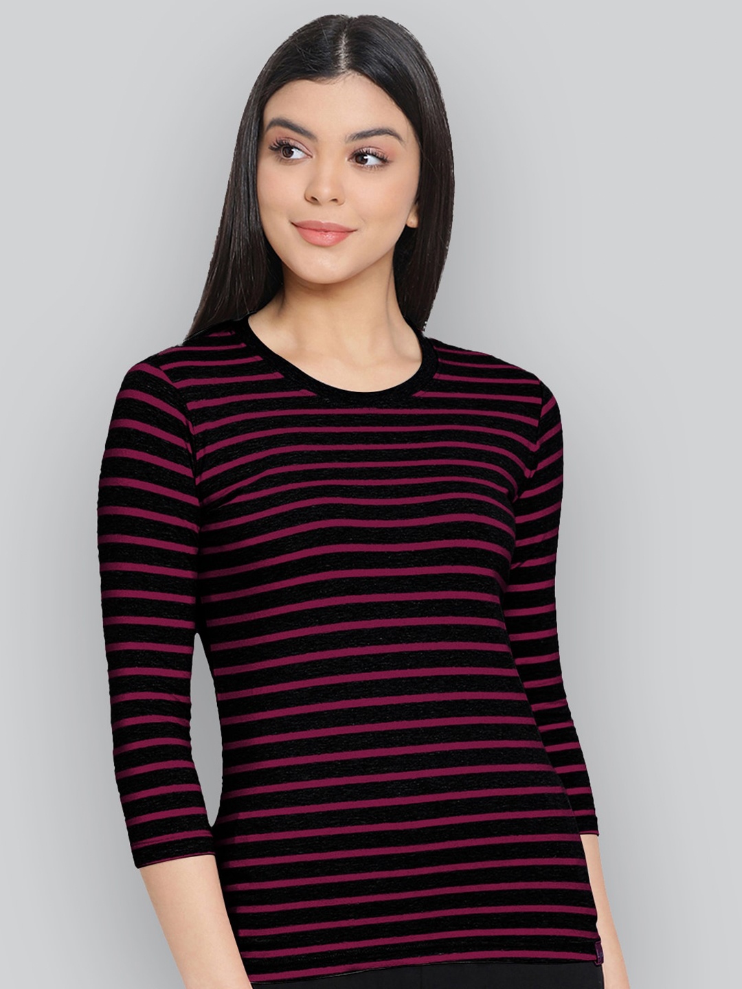 

LYRA Striped Round Neck Anti Odour Cotton Lounge T-shirt, Red