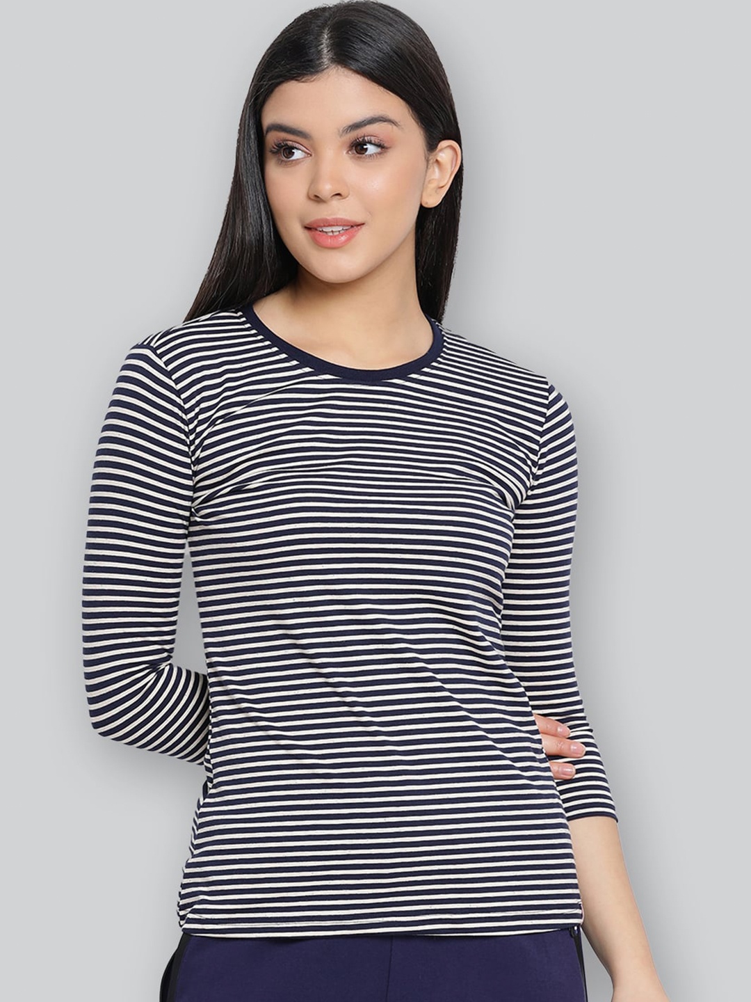 

LYRA Striped Round Neck Anti Odour Cotton Lounge T-shirt, Black