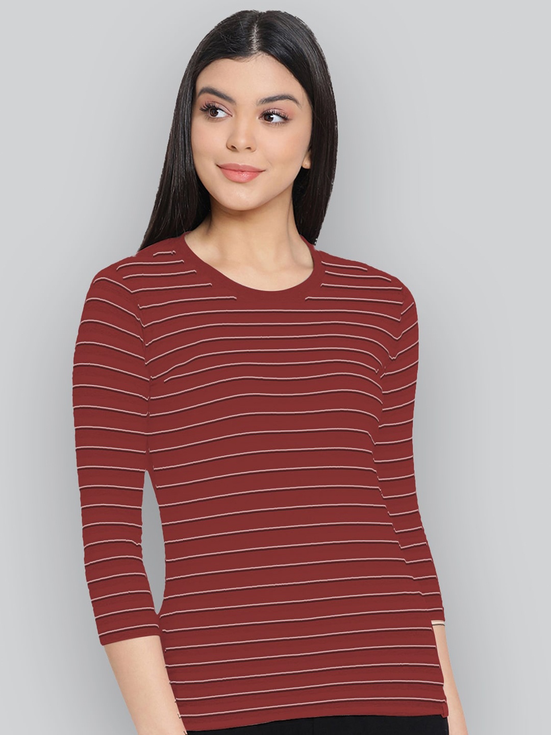 

LYRA Striped Round Neck Anti Odour Cotton Lounge T-shirt, Maroon